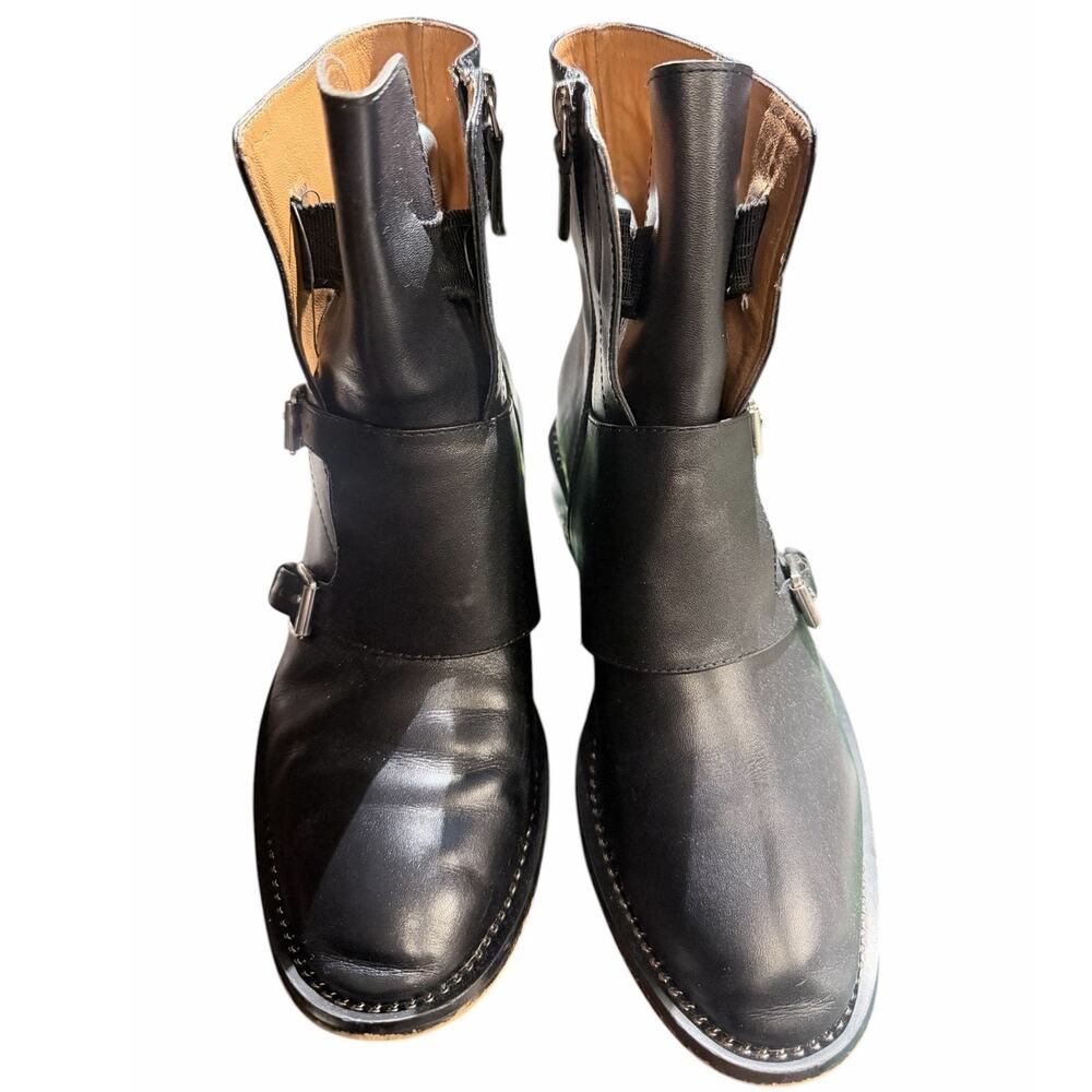 Givenchy Leather Monk Strap Ankle Boots Chain Size 38 Black Silver Minimal City - Picture 4 of 16